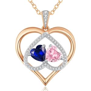 CDE Valentines Gifts for Women Rose Gold Double Birthstone Necklace for Women, Personalized Pendant Jewelry Mothers Day Birthday Gift for Mom Wife(09-10-Sept-Oct Birthstone)