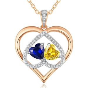 CDE Valentines Gifts for Women Rose Gold Double Birthstone Necklace for Women, Personalized Pendant Jewelry Mothers Day Birthday Gift for Mom Wife(09-11-Sept-Nov Birthstone)
