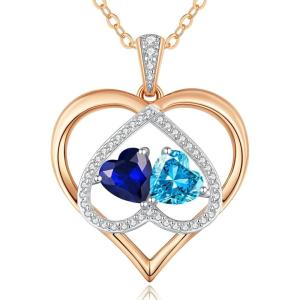 CDE Valentines Gifts for Women Rose Gold Double Birthstone Necklace for Women, Personalized Pendant Jewelry Mothers Day Birthday Gift for Mom Wife(09-12-Sept-Dec Birthstone)