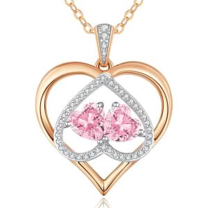 CDE Valentines Gifts for Women Rose Gold Double Birthstone Necklace for Women, Personalized Pendant Jewelry Mothers Day Birthday Gift for Mom Wife(10-10-Oct-Oct Birthstone)