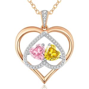 CDE Valentines Gifts for Women Rose Gold Double Birthstone Necklace for Women, Personalized Pendant Jewelry Mothers Day Birthday Gift for Mom Wife(10-11-Oct-Nov Birthstone)