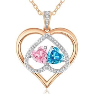 CDE Valentines Gifts for Women Rose Gold Double Birthstone Necklace for Women, Personalized Pendant Jewelry Mothers Day Birthday Gift for Mom Wife(10-12-Oct-Dec Birthstone)