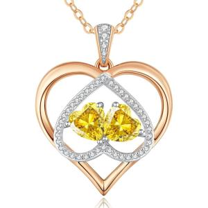 CDE Valentines Gifts for Women Rose Gold Double Birthstone Necklace for Women, Personalized Pendant Jewelry Mothers Day Birthday Gift for Mom Wife(11-11-Nov-Nov Birthstone)
