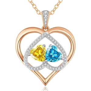 CDE Valentines Gifts for Women Rose Gold Double Birthstone Necklace for Women, Personalized Pendant Jewelry Mothers Day Birthday Gift for Mom Wife(11-12-Nov-Dec Birthstone)