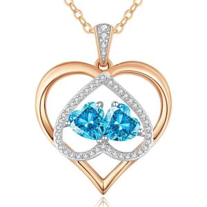 CDE Valentines Gifts for Women Rose Gold Double Birthstone Necklace for Women, Personalized Pendant Jewelry Mothers Day Birthday Gift for Mom Wife(12-12-Dec-Dec Birthstone)