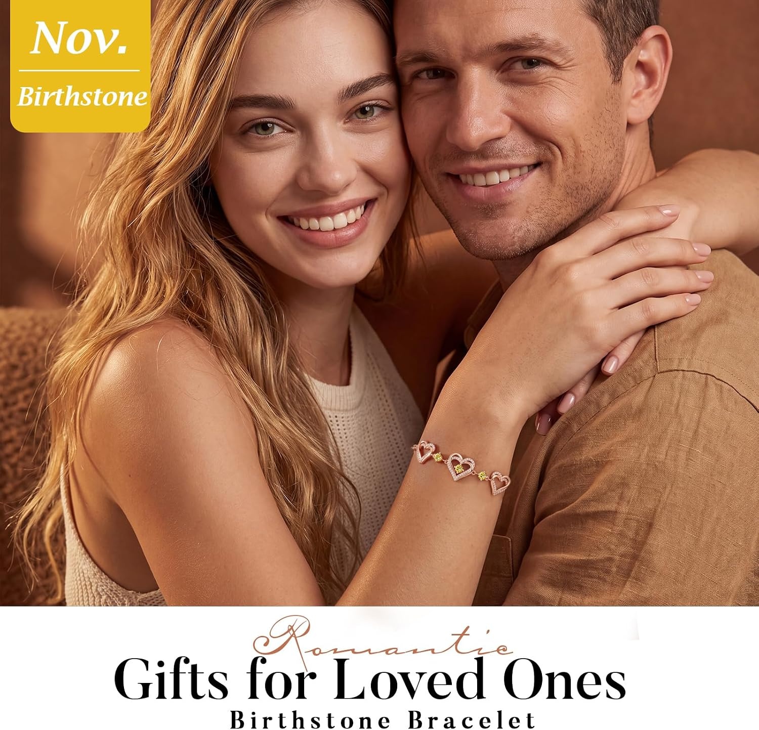 image:imageCDE 18K Rose Gold Heart BraceletsBirthstone Jewelry Gifts for WomenCuban Link11NovCitrine Yellow