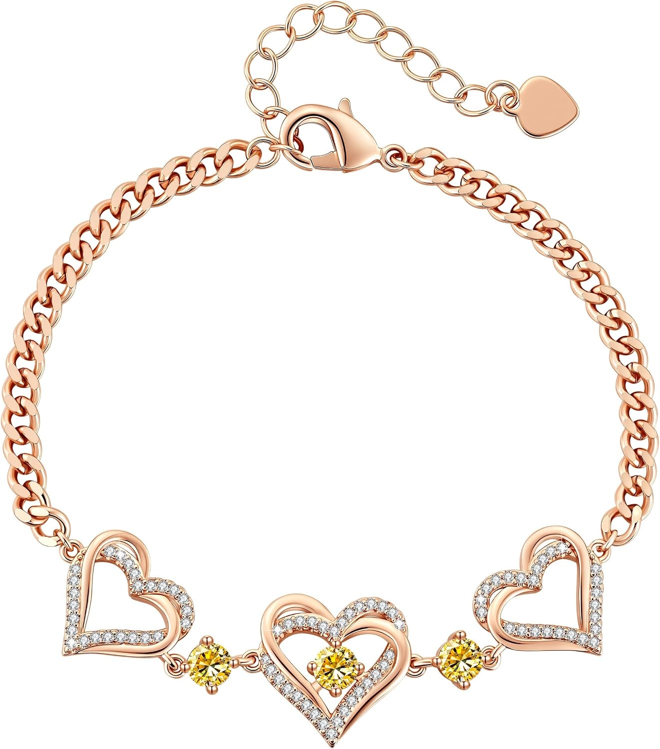 image:imageCDE 18K Rose Gold Heart BraceletsBirthstone Jewelry Gifts for WomenCuban Link11NovCitrine Yellow