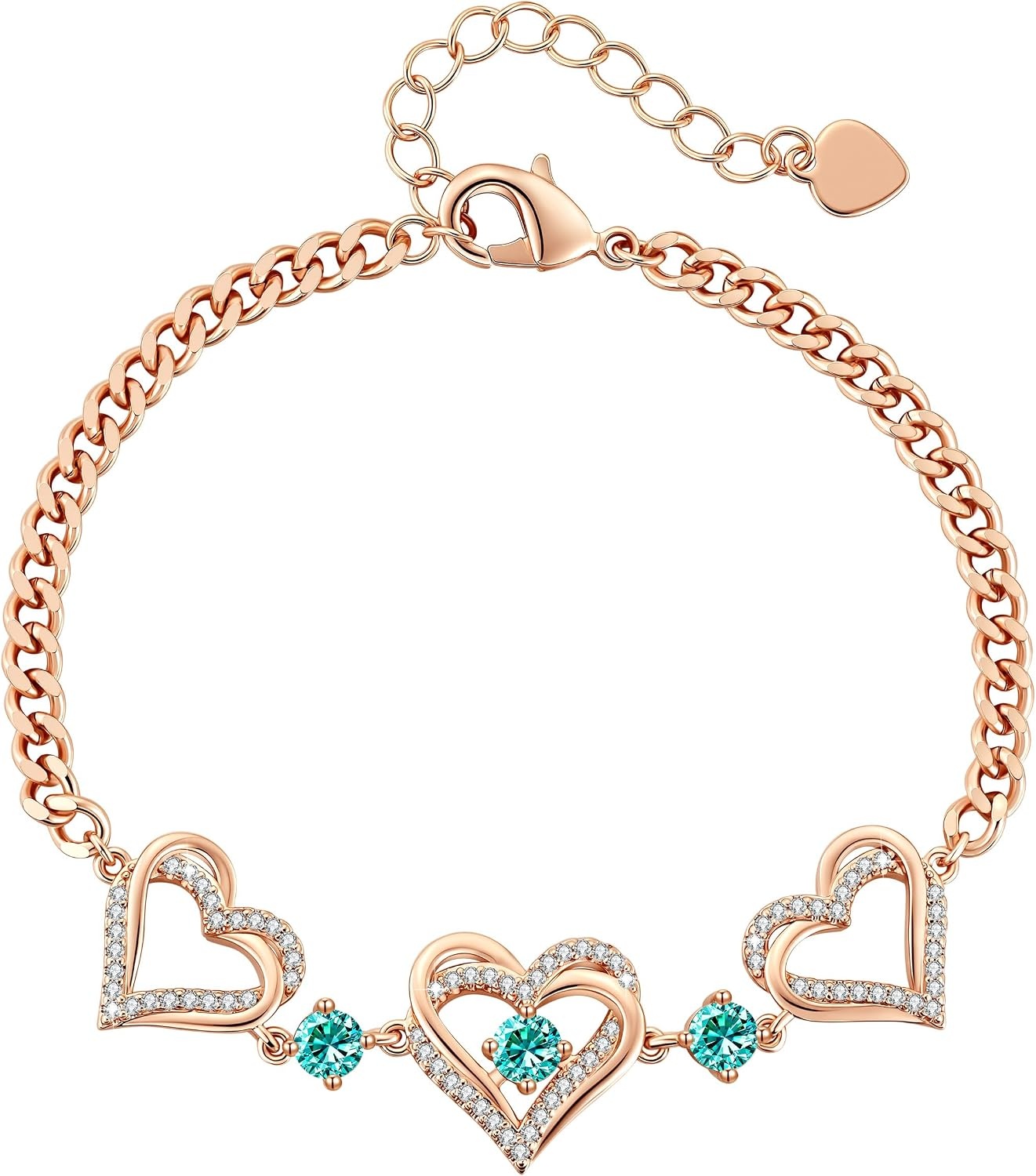 image:imageCDE 18K Rose Gold Heart BraceletsBirthstone Jewelry Gifts for WomenCuban Link12DecZircon Blue