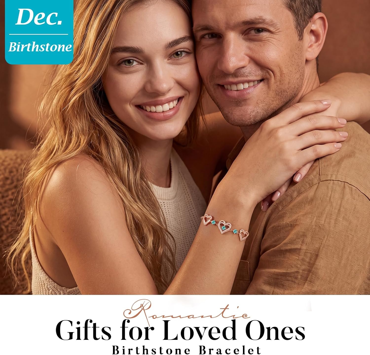 image:imageCDE 18K Rose Gold Heart BraceletsBirthstone Jewelry Gifts for WomenCuban Link12DecZircon Blue