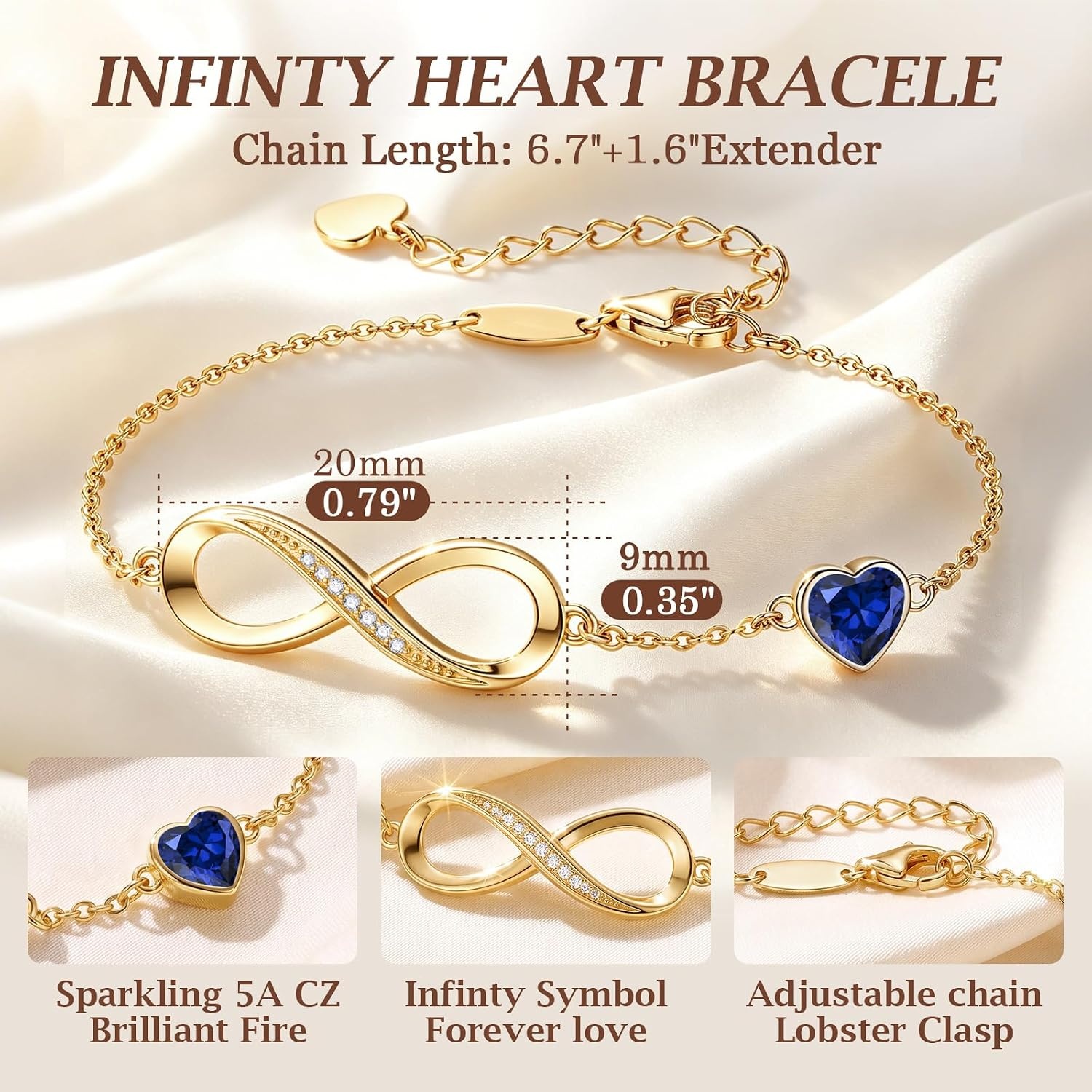 image:imageCDE Birthstone Infinity Bracelet 14K Gold Plated Jewelry Gift for Women09SetSapphire Blue