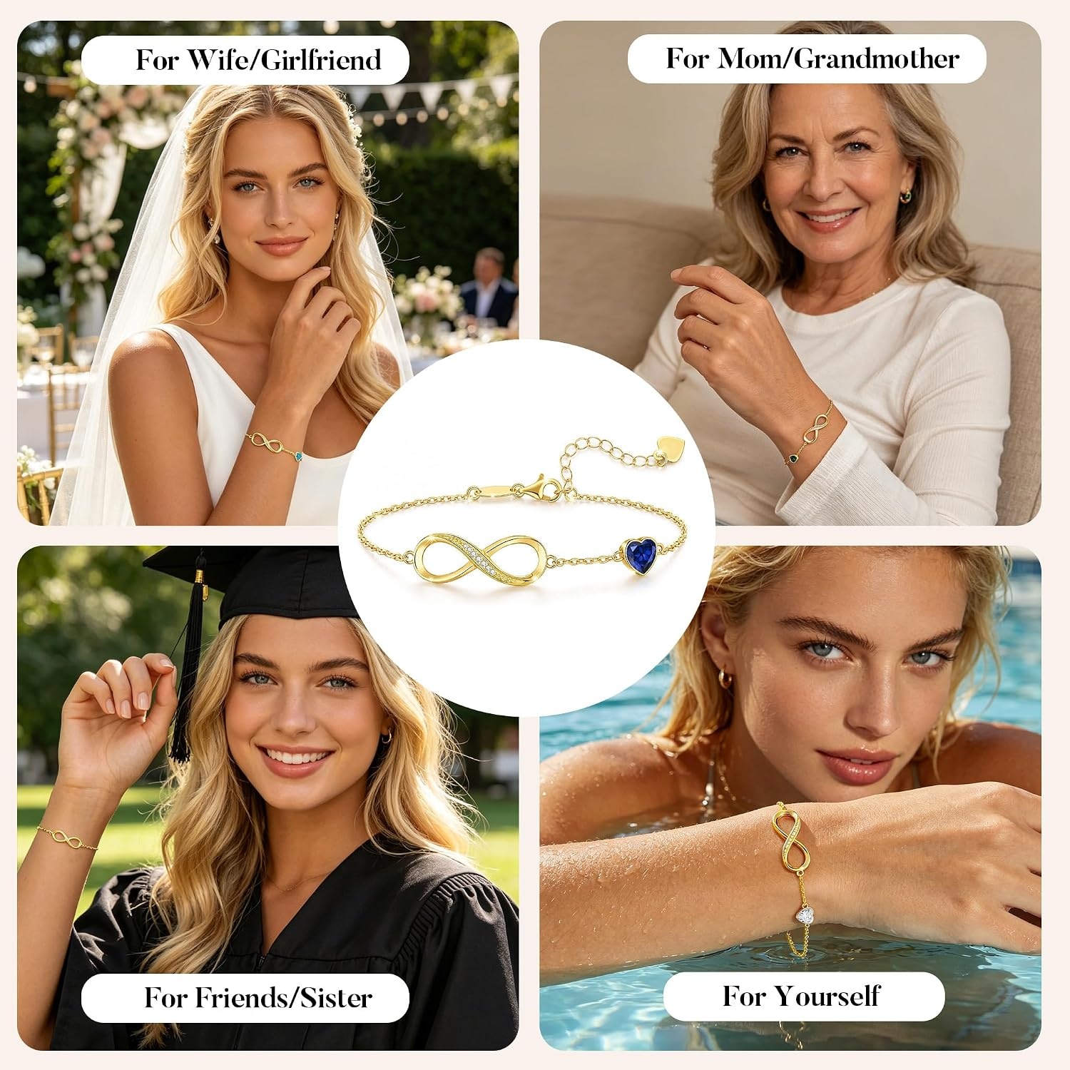 image:imageCDE Birthstone Infinity Bracelet 14K Gold Plated Jewelry Gift for Women09SetSapphire Blue