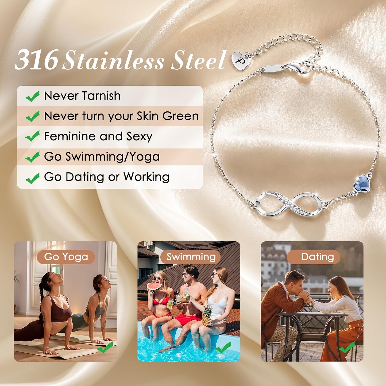 image:imageCDE Initial Heart Infinity Bracelets for Women Adjustable Dainty Letter Alphabet Charm Jewelry Birthday Gifts for Women Her Girlfriend Mom Wife16P
