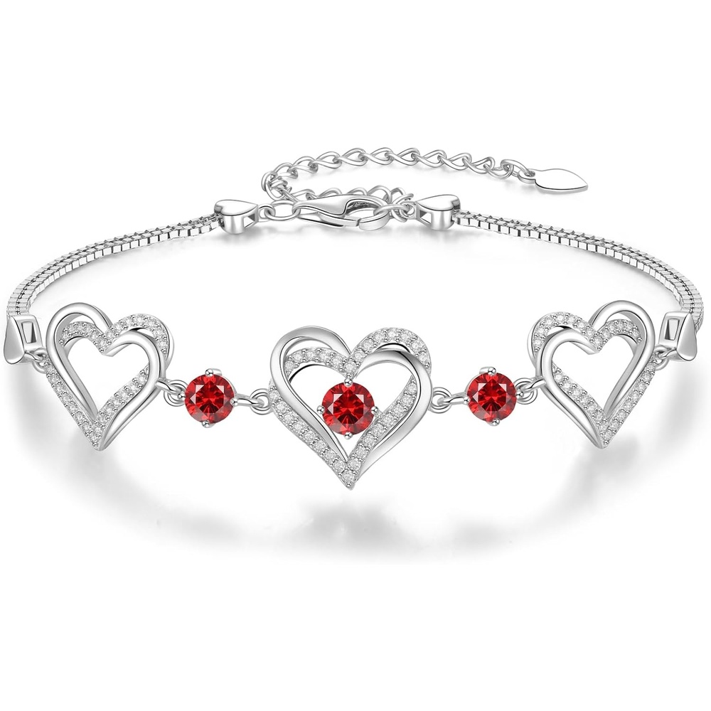 image:imageCDE 18K Rose Gold Heart BraceletsBirthstone Jewelry Gifts for Women0107JanJulRuby Red