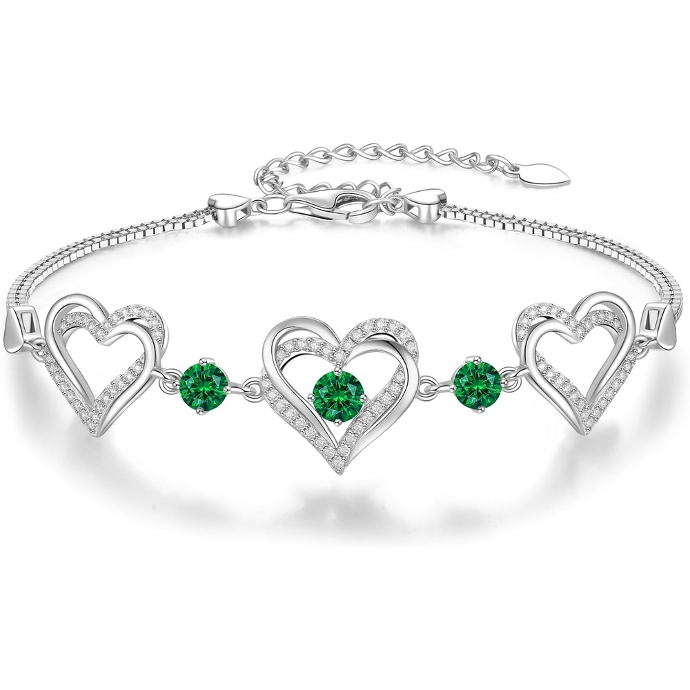 image:imageCDE 18K Rose Gold Heart BraceletsBirthstone Jewelry Gifts for Women05MayEmerald Green