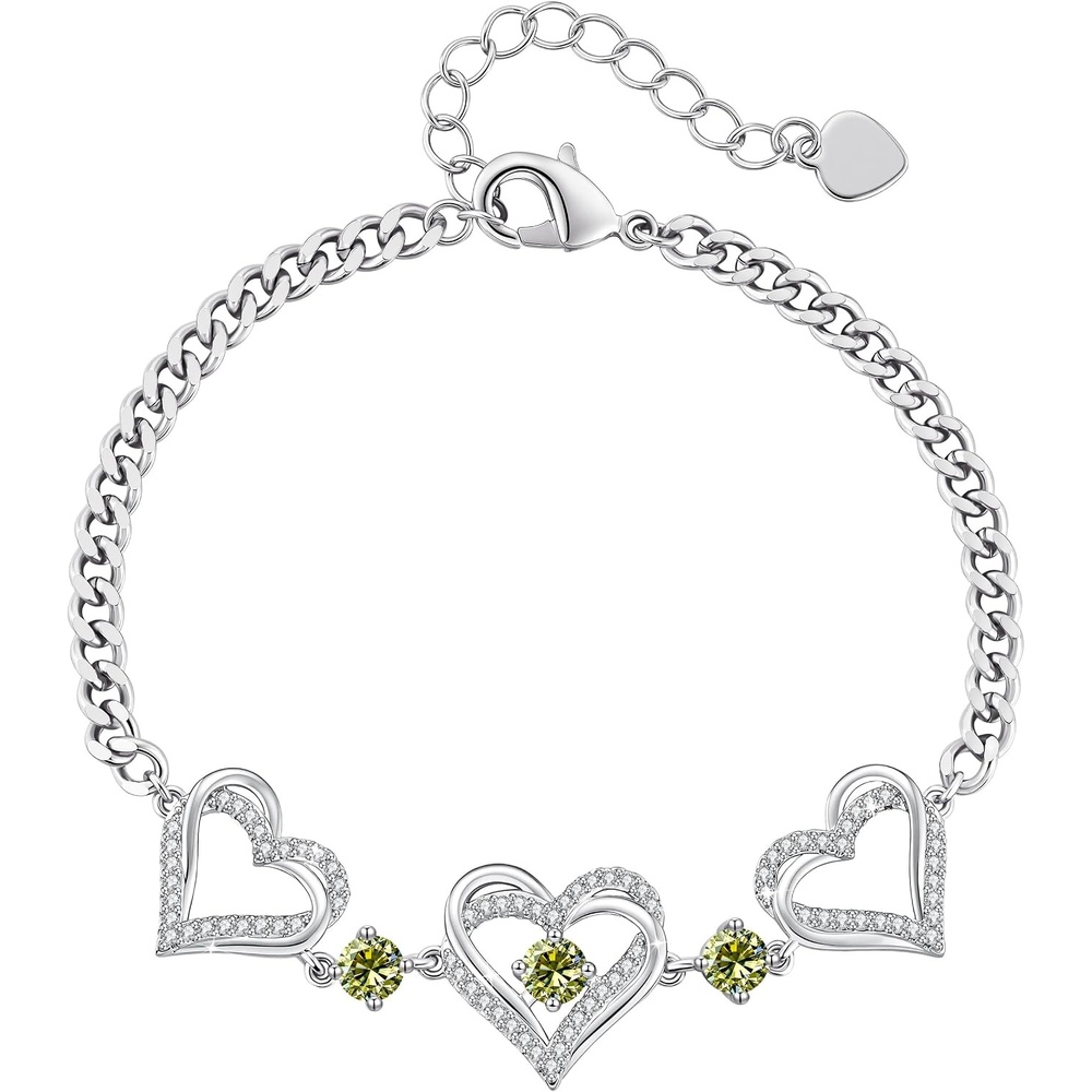 image:imageCDE 18K Rose Gold Heart BraceletsBirthstone Jewelry Gifts for WomenCuban Link08AugPeridot Green