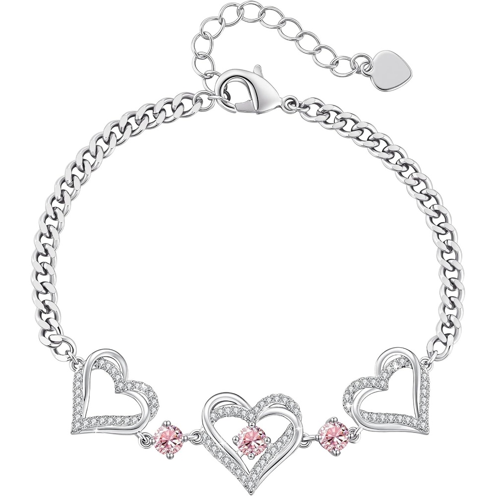 image:imageCDE 18K Rose Gold Heart BraceletsBirthstone Jewelry Gifts for WomenCuban Link10OctVintage Pink