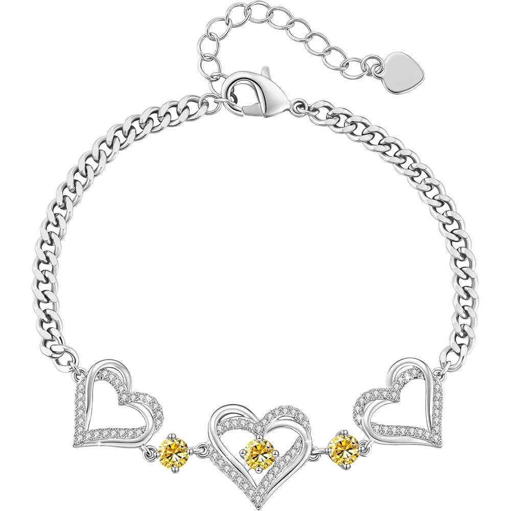 image:imageCDE 18K Rose Gold Heart BraceletsBirthstone Jewelry Gifts for WomenCuban Link11NovCitrine Yellow