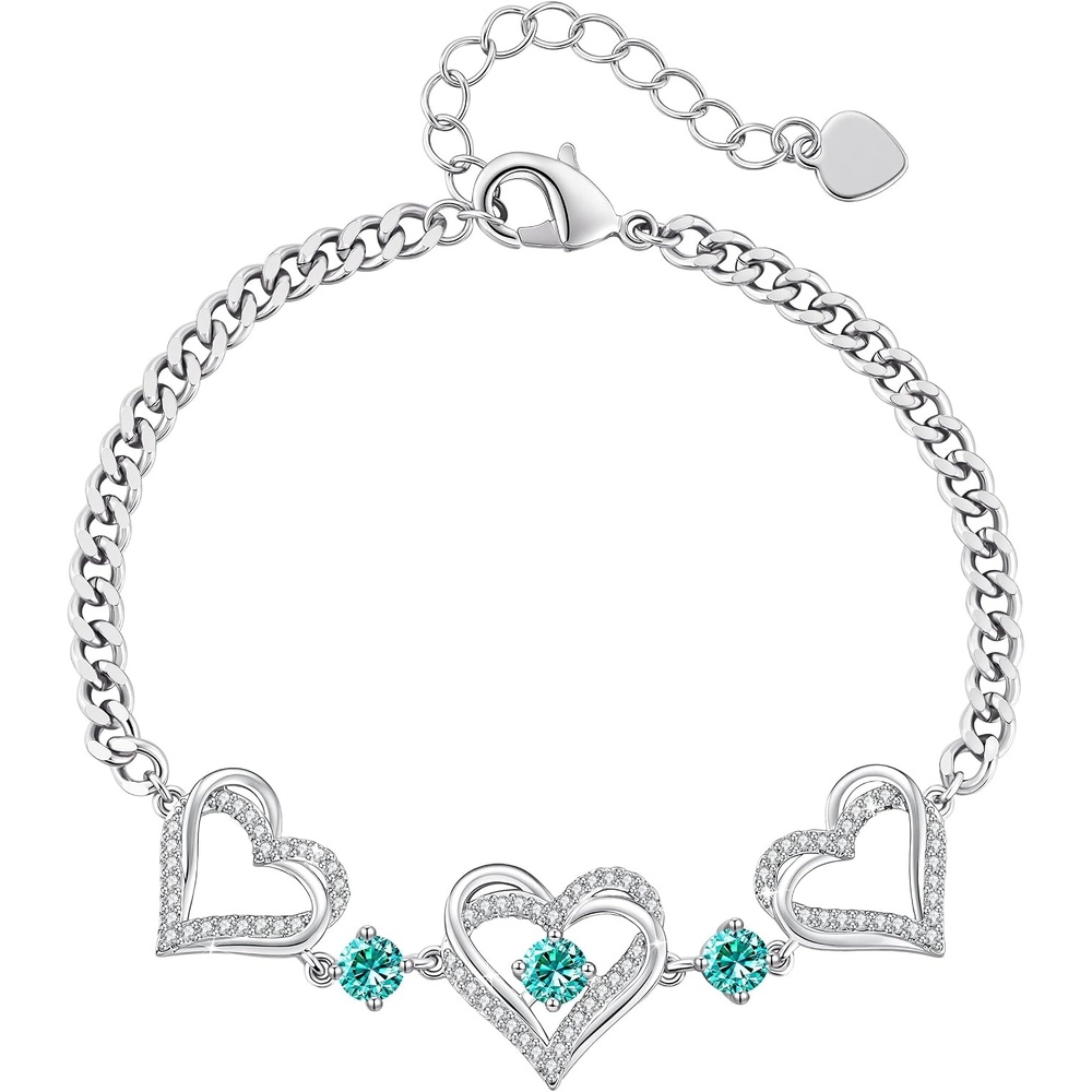 image:imageCDE 18K Rose Gold Heart BraceletsBirthstone Jewelry Gifts for WomenCuban Link12DecZircon Blue