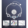 CDE 18K Rose Gold Heart Bracelets,Birthstone Jewelry Gifts for Women(03-Mar-Aquamarine Blue)