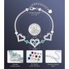 CDE 18K Rose Gold Heart Bracelets,Birthstone Jewelry Gifts for Women(12-Dec-Zircon Blue)
