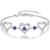 CDE 18K Rose Gold Heart Bracelets,Birthstone Jewelry Gifts for Women(02-Feb-Tanzanite Purple)