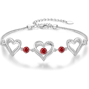 CDE 18K Rose Gold Heart Bracelets,Birthstone Jewelry Gifts for Women(01/07-Jan/Jul-Ruby Red)