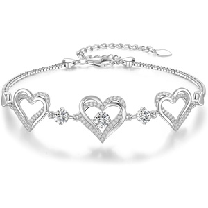 CDE 18K Rose Gold Heart Bracelets,Birthstone Jewelry Gifts for Women(04-Apr-Clear White)