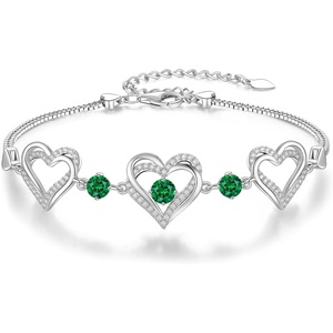CDE 18K Rose Gold Heart Bracelets,Birthstone Jewelry Gifts for Women(05-May-Emerald Green)