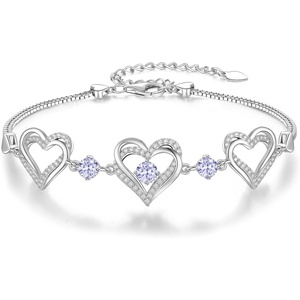 CDE 18K Rose Gold Heart Bracelets,Birthstone Jewelry Gifts for Women(06-Jun-Alexandrite Light Purple)