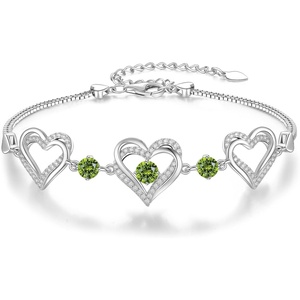 CDE 18K Rose Gold Heart Bracelets,Birthstone Jewelry Gifts for Women(08-Aug-Peridot Green)