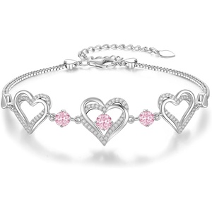 CDE 18K Rose Gold Heart Bracelets,Birthstone Jewelry Gifts for Women(10-Oct-Vintage Pink)