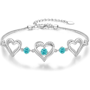 CDE 18K Rose Gold Heart Bracelets,Birthstone Jewelry Gifts for Women(12-Dec-Zircon Blue)