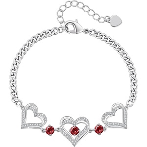 CDE 18K Rose Gold Heart Bracelets,Birthstone Jewelry Gifts for Women(Cuban Link-01/07-Jan/Jul-Ruby Red)