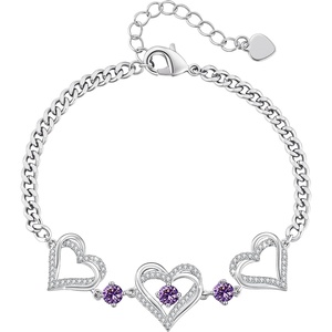 CDE 18K Rose Gold Heart Bracelets,Birthstone Jewelry Gifts for Women(Cuban Link-02-Feb-Tanzanite Purple)