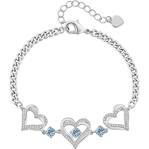 CDE 18K Rose Gold Heart Bracelets,Birthstone Jewelry Gifts for Women(Cuban Link-03-Mar-Aquamarine Blue)