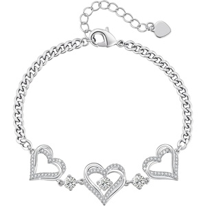 CDE 18K Rose Gold Heart Bracelets,Birthstone Jewelry Gifts for Women(Cuban Link-04-Apr-Clear White)