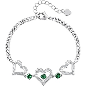 CDE 18K Rose Gold Heart Bracelets,Birthstone Jewelry Gifts for Women(Cuban Link-05-May-Emerald Green)