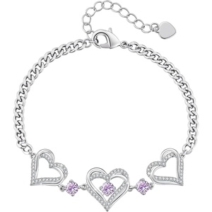 CDE 18K Rose Gold Heart Bracelets,Birthstone Jewelry Gifts for Women(Cuban Link-06-Jun-Alexandrite Light Purple)