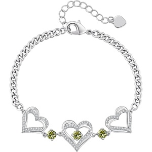 CDE 18K Rose Gold Heart Bracelets,Birthstone Jewelry Gifts for Women(Cuban Link-08-Aug-Peridot Green)