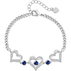 CDE 18K Rose Gold Heart Bracelets,Birthstone Jewelry Gifts for Women(Cuban Link-09-Sept-Sapphire Blue)