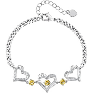 CDE 18K Rose Gold Heart Bracelets,Birthstone Jewelry Gifts for Women(Cuban Link-11-Nov-Citrine Yellow)