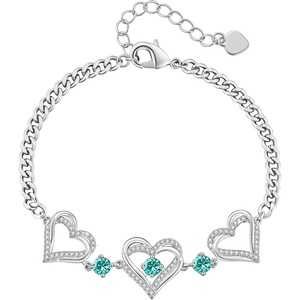 CDE 18K Rose Gold Heart Bracelets,Birthstone Jewelry Gifts for Women(Cuban Link-12-Dec-Zircon Blue)